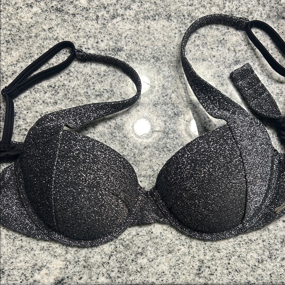 PINK Victoria's Secret Glittering Black Bikini Top